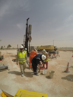 Drilling of Jubbah palaeolake in the Nefud Desert of Saudia Arabia. The drill cores will be examined by a suite of scientific studies to reconstruct environments during the past 200,000 years or more.